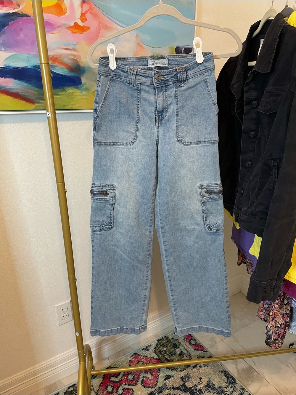 Celebrity Pink Light Wash Straight-Leg Cargo Jeans 7/28